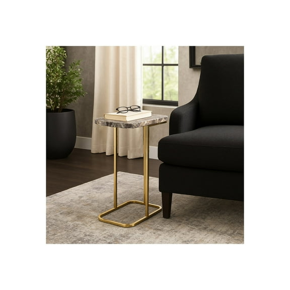 Sleek End Table, Side Table, or Night Stand for Room Decor - Modern Metal C-Shaped Accent Table with Agate Top for Bedroom or Living Room Decor - Ideal for Bedside or Small Spaces - 24" Multi-Colored