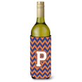thumbnail image 1 of Aislador de bebidas Hugger Caroline's Treasures Letra P Chevron azul y naranja 750 ml, 1 of 1