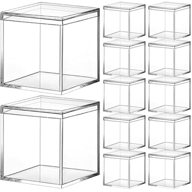 12 cajas de acrílico transparente para dulces, pequeñas cajas de acrílico con tapa.