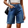 thumbnail image 2 of Pantalones Cortos Vaqueros para Mujer, Hasta la Rodilla, Modernos, Estilo Y2K, de Cintura Alta, Pierna , Informales, de Verano, con Bolsillos Azul Oscuro XXL, 2 of 9