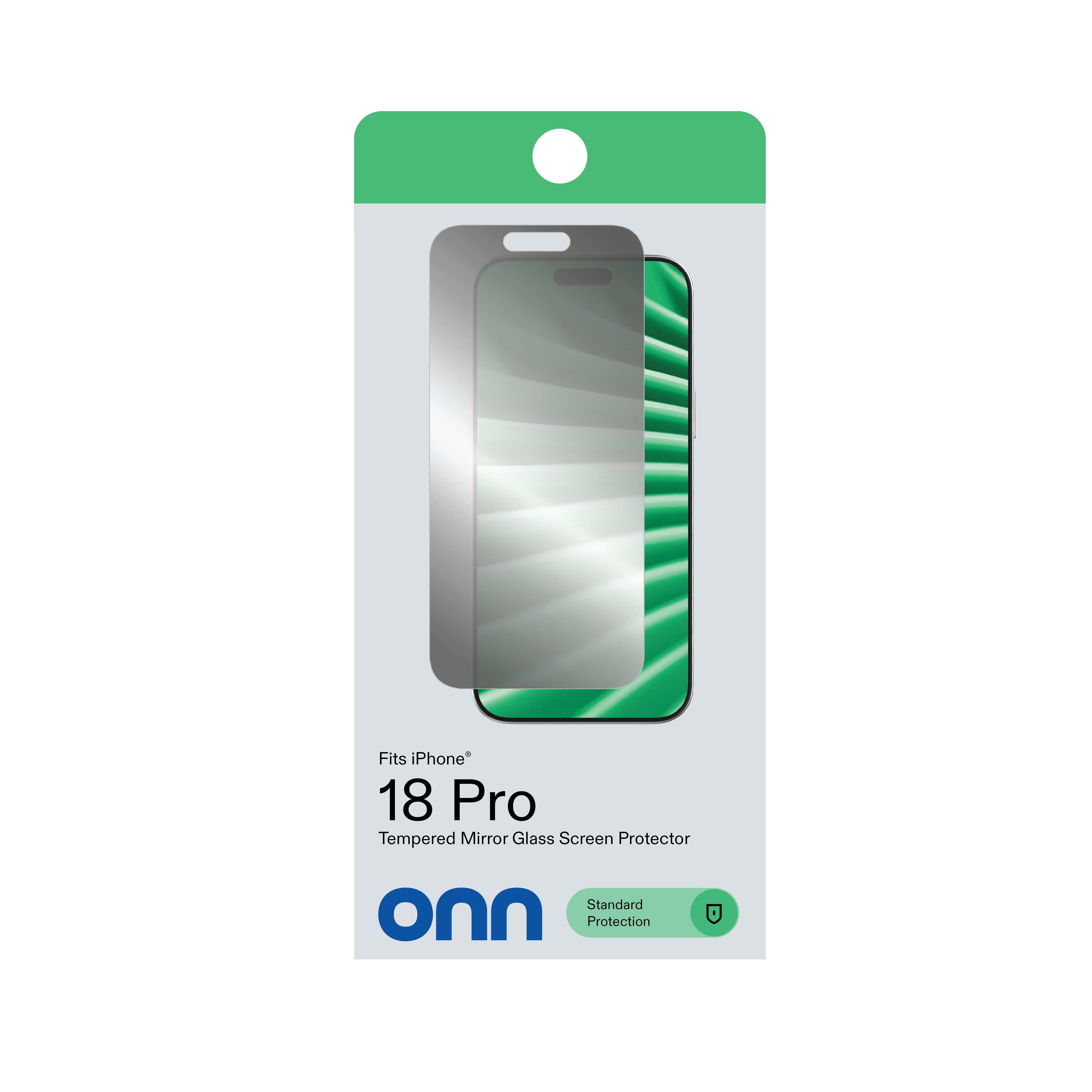 onn Mirror Glass Screen Protector for iPhone 18 Pro with Easy Application Tray - Silver Mirror Finish
