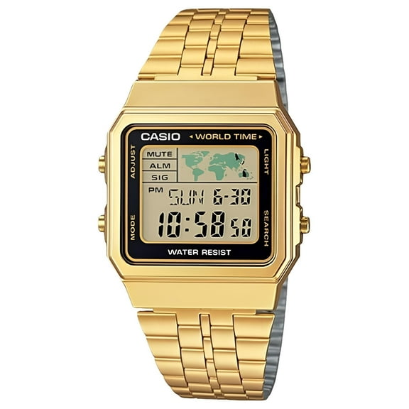 Gold- Tone Digital Retro Alarm Chronograph Men's Watch, A500WGA-1D