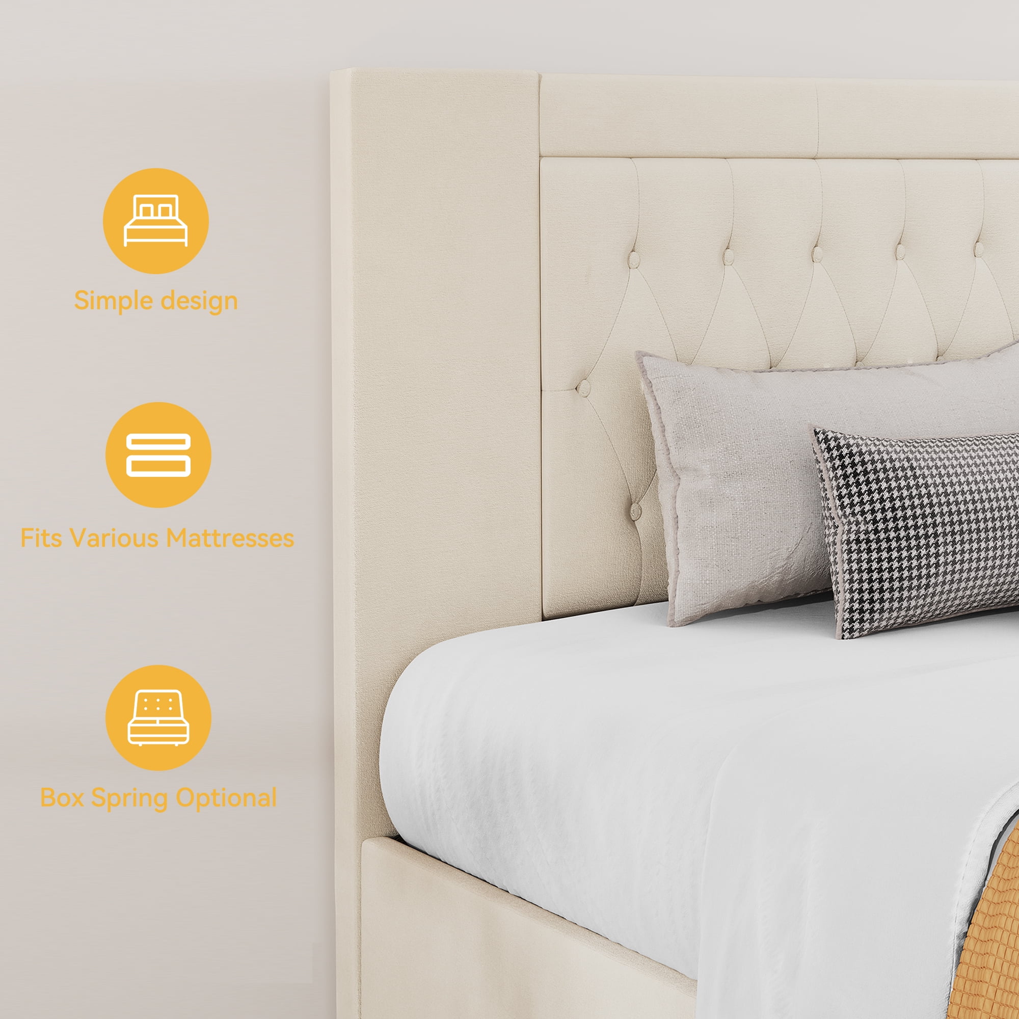 Dextrus King Size Storage Bed Frame with Headboard & 4 Drawers,No Box Spring Needed, Beige