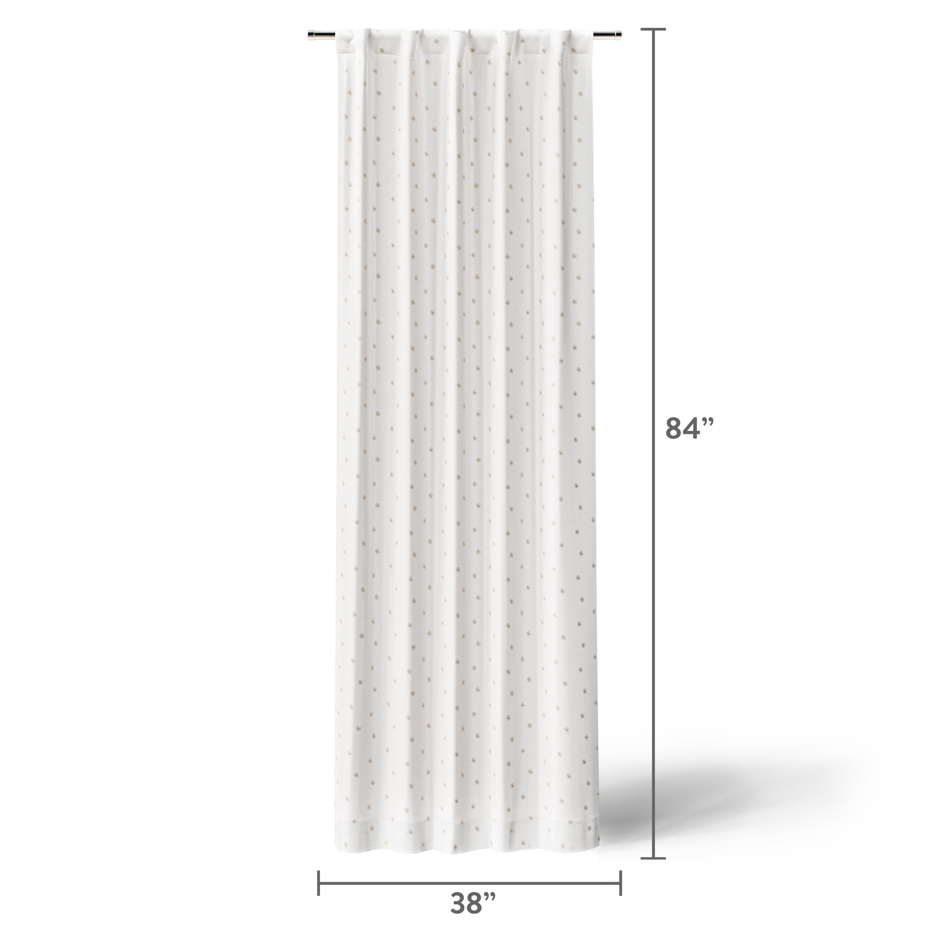 Mainstays Kids White and Metallic Gold Sun Sheer Overlay Blackout Rod Pocket with Back Tabs Single Curtain Panel, 38" W x 84" L