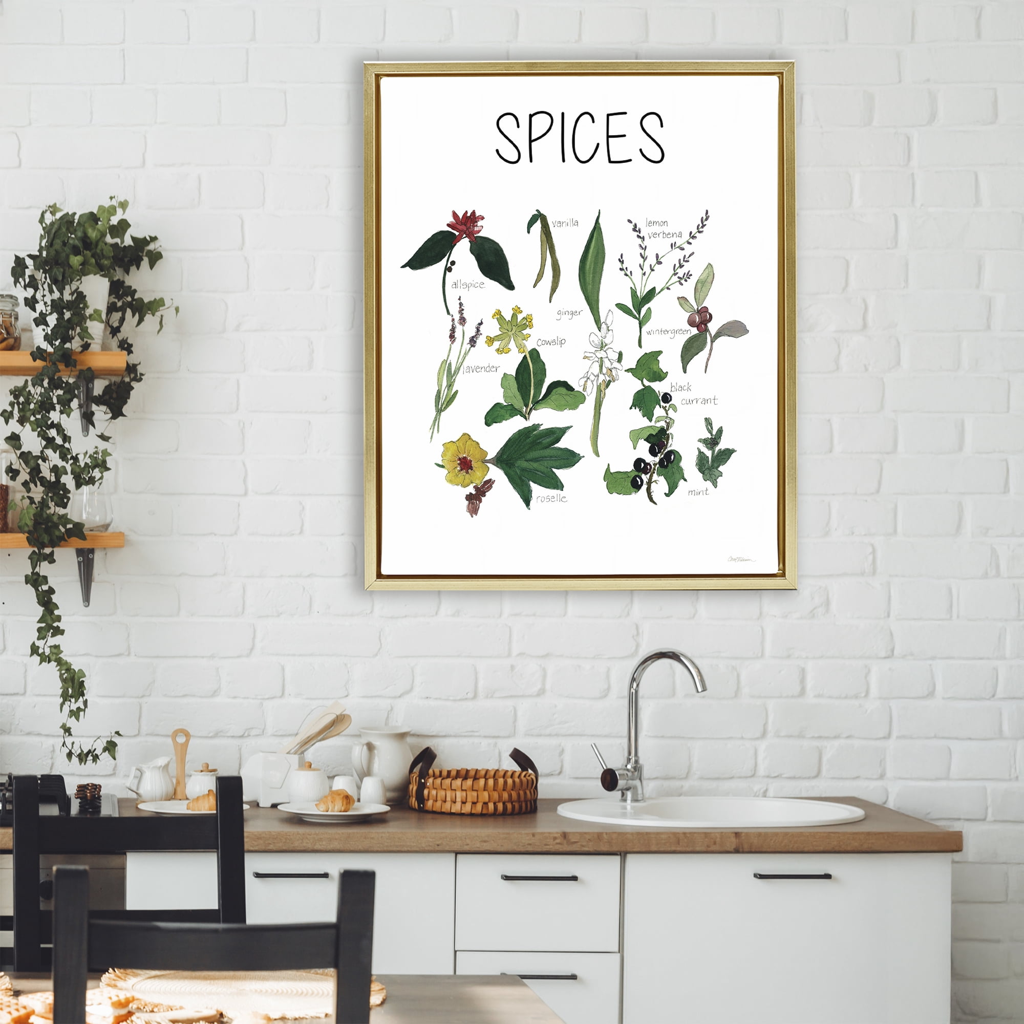 Stupell Industries Spices Identification Chart Gold Framed Floater Canvas Wall Art, design by Carol Robinson
