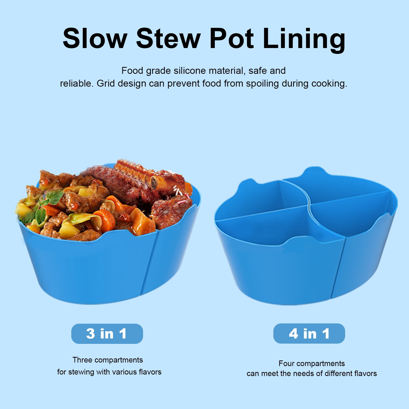 2pcs Crockpot Liner Reusable Silicone Slow Stewpot Stew Pouches Leakproof  High Temperature Resistant Easy To Clean for Kitchen