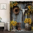 thumbnail image 3 of Farmhouse Western Cowboy Shower Curtain, Rustic Barn Door Country Brown Southwest Boots Yellow Floral Bath Curtain, Waterproof Fabric Bathroom Accessories Curtain Decor Set with Hooks 72X72Inch, 3 of 5