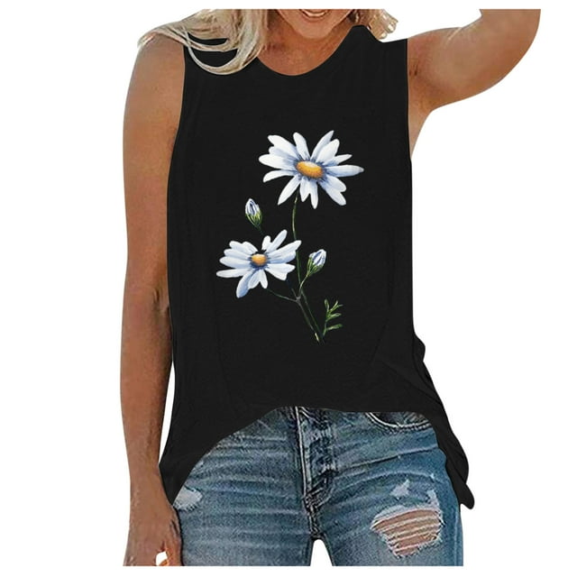 Pompotops Femme Mode Décontractée Imprimé Sans Manches Haut Blouse Débardeur Camisole