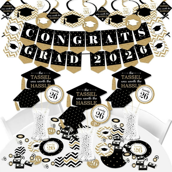 Big Dot of Happiness 2026 Gold Graduation Party Supplies - 387 Piece Decoration Kit - Fundle Bundle