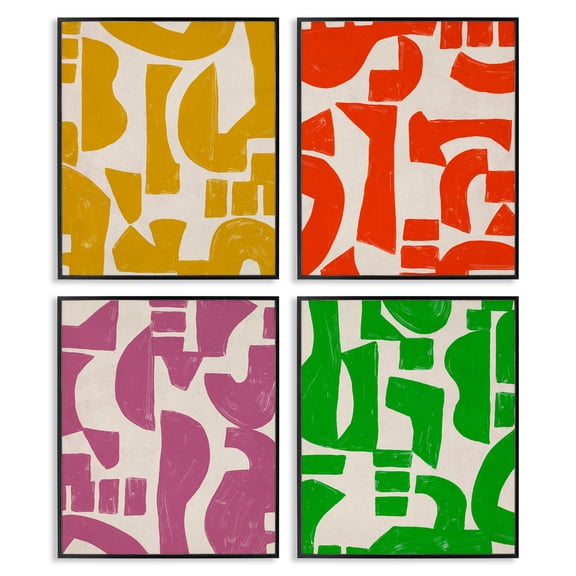 Stupell Industries Modern Contemporary Shapes Collage Black 4pc Framed Giclee Set, 11 x 14 each, by June Erica Vess