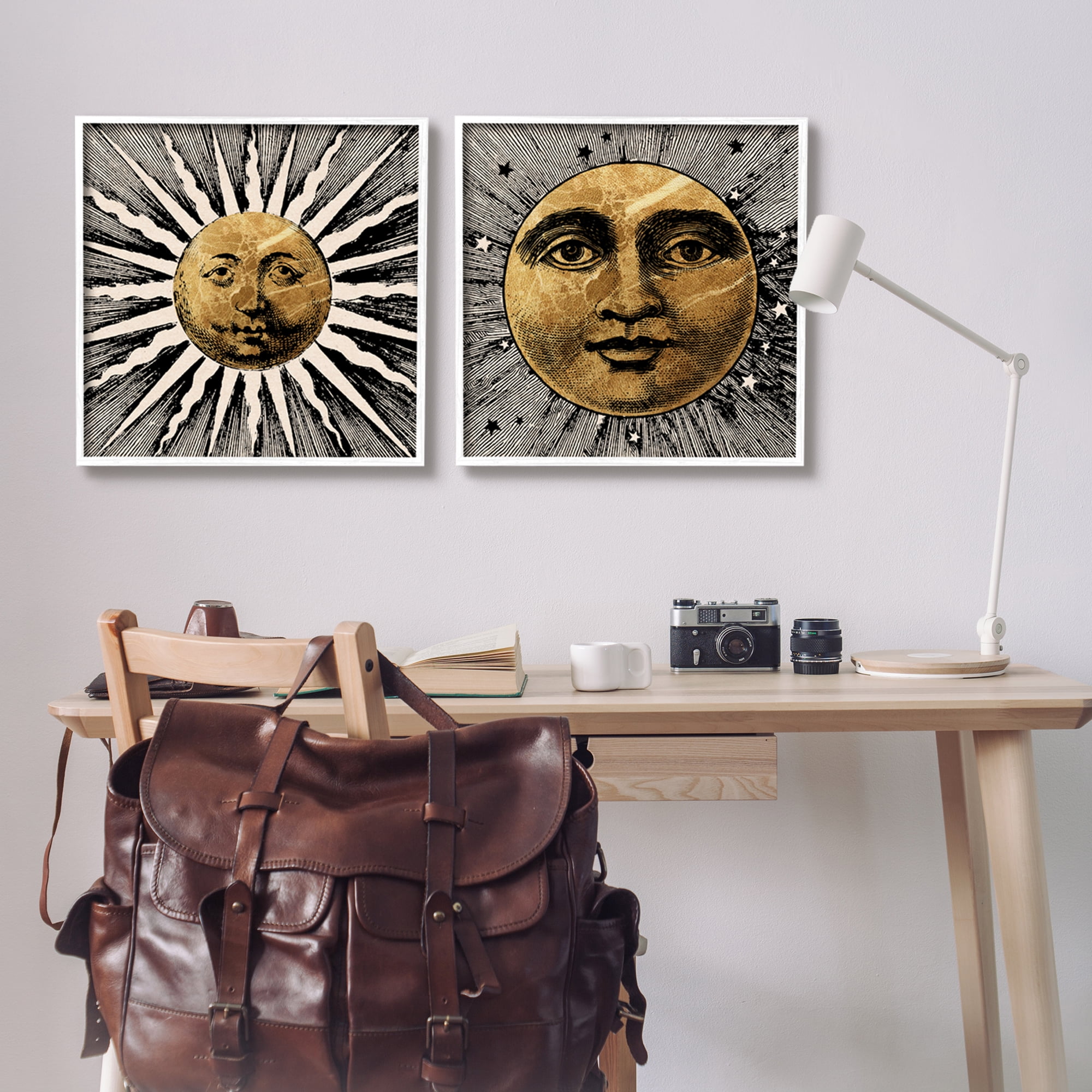 Stupell Industries Boho Sun & Moon Landscape Painting White Framed Art Print Wall Art, 24 x 24