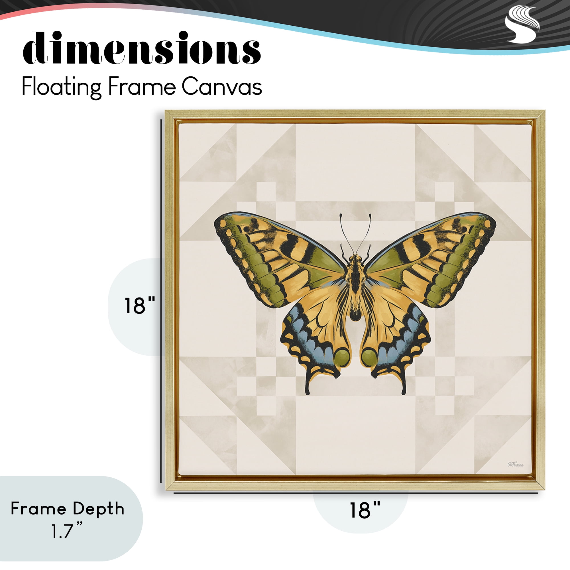 Stupell Industries Green Swallowtail Butterfly Gold Framed Floater Canvas Wall Art, design by Cat Thurman Designs