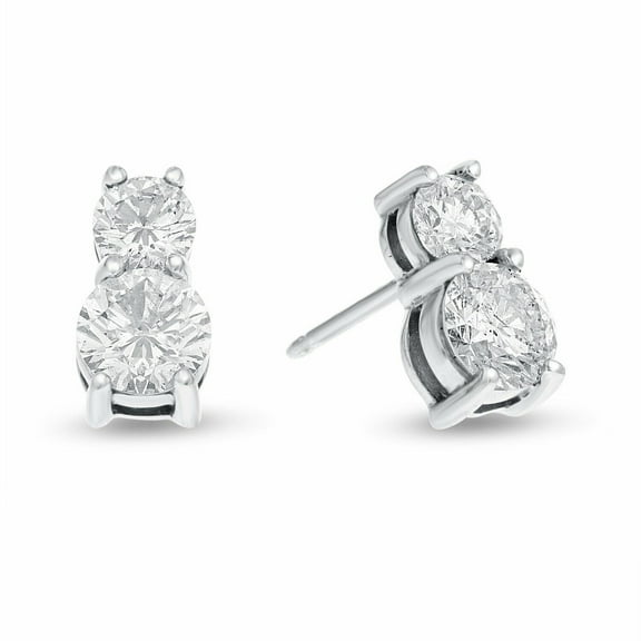 2ct Stud Earrings Round Lab-Created Diamond Two Stone Solitaire Gold Plated