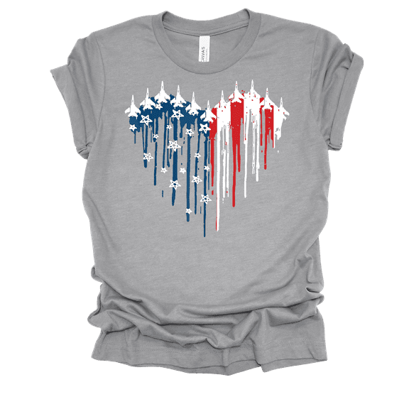 Trenz Shirt Company Women's USA America Plane Heart Flag Short Sleeve T-Shirt-Athletic Grey-4X-Large
