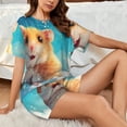 thumbnail image 4 of Pofeuu Cloud Cute Hamster Print Women's Pajama Set Short/Shorts Soft Button PJs Elastic Drawstring Waist Sleepwear-3X-Large, 4 of 6