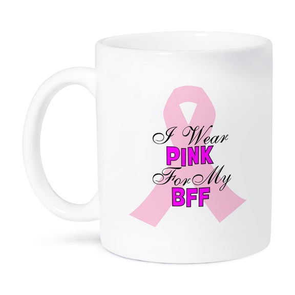 3dRose, Pink Ribbon With The Words I Wear Pink For My BFF, 15oz Mug