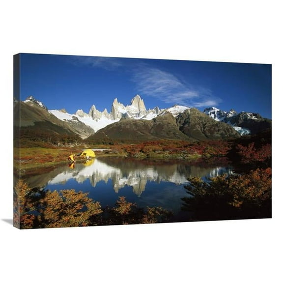 24 x 36 in. Camp Beside Small Pond Below Fitzroy, Autumn, Los Glaciares National Park, Patagonia, Argentina Art Print - Colin Monteath