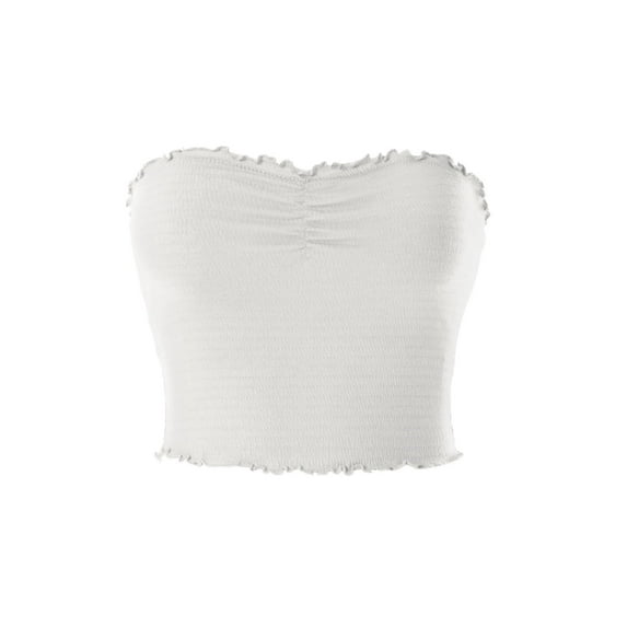 MixMatchy Women's Lettuce Trim Smocked Strapless Crop Tube Top