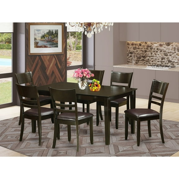 East West Furniture CALY7-CAP-LC 7 Piece Formal Dining Room Set-Dinette Table and 6 Dining Room Chairs