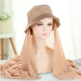 thumbnail image 3 of Bucket Hat Solid Color Sun Protection Brim Hat Millinery Accessories Foldable Summer Fisherman Caps with Chiffon Shawl Women Accessories, 3 of 7