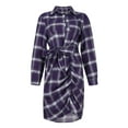 thumbnail image 6 of Aofany Women's Casual Plaid Printed Buttons Shirt Buttock Dress Pleated Belt Irregular Long-sleeve Lapel Dresses, 6 of 6