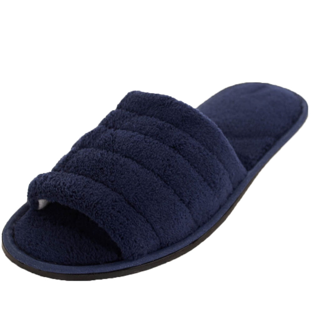 LAVRA Women's Terry Slippers Open Toe House Shoes Fuzzy Slip On Slides ...