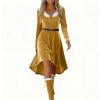 thumbnail image 2 of Stamzod Christmas Wedding Guest Dresses for Women V Neck Long Sleeve Holiday Velvet Dress 2025 Xmas Party Dresses for Women Yellow S, 2 of 7