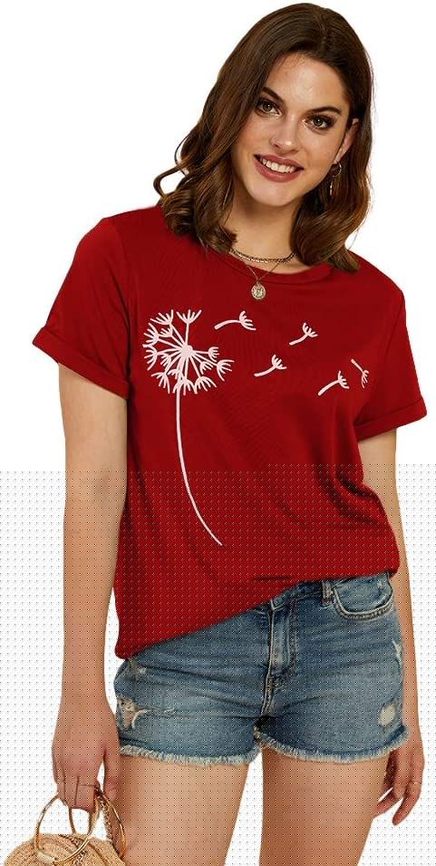 thumbnail image 3 of SHerrylily Women's Dandelion Print T Shirts Cute Graphic Tees Short Sleeve Summer Cotton Tee Tops, 3 of 5