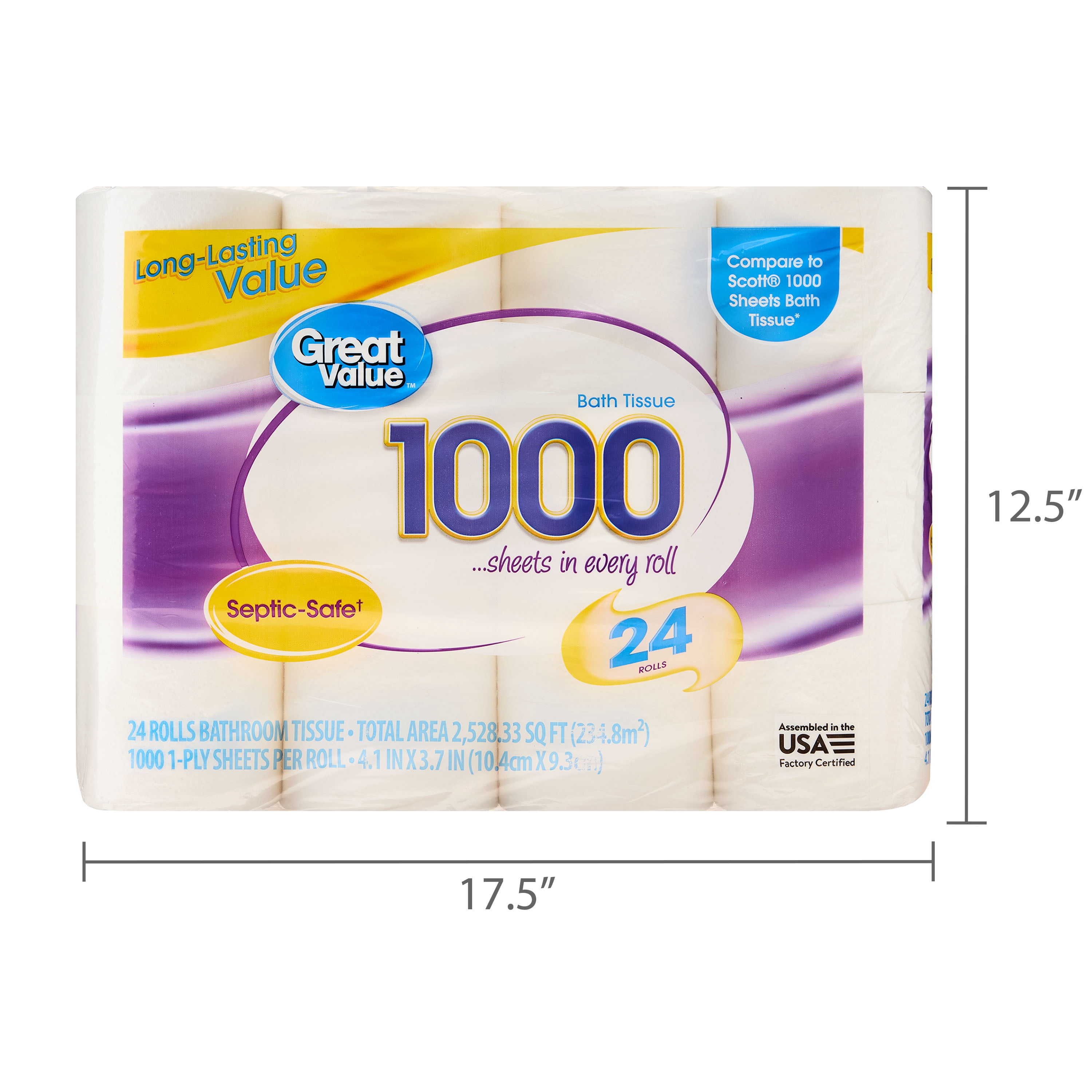 Great Value 1000 Sheets per Roll Toilet Paper, 24 Rolls