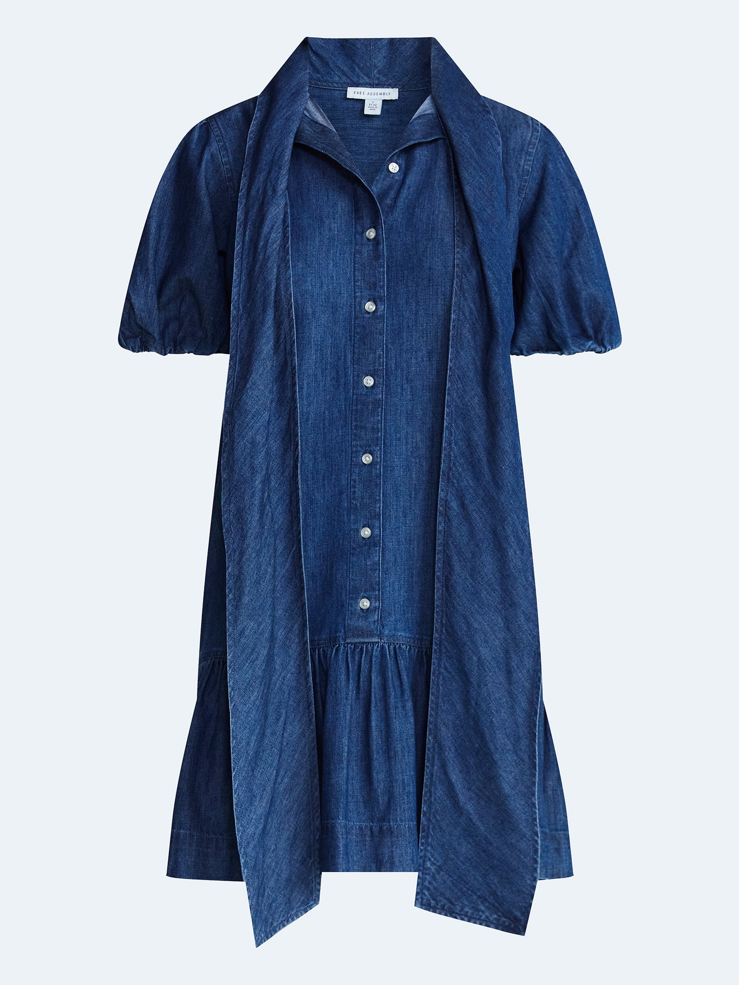 Free Assembly Women's Tie Neck Denim Mini Dress, Sizes XS-XXL