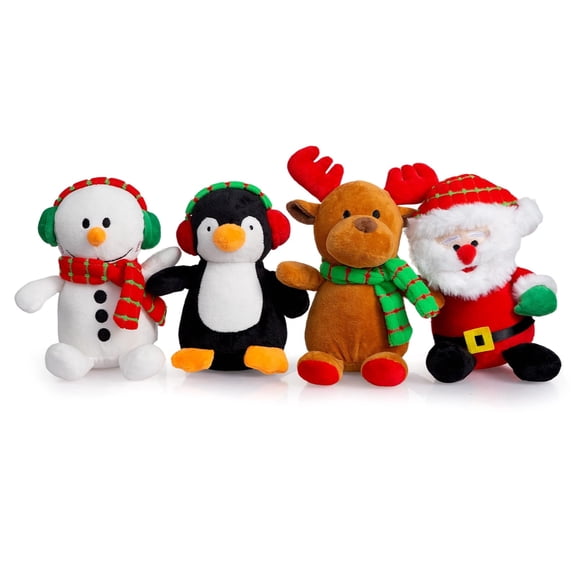 WENMOTDY 4Pcs Christmas Plush Toy Set 6.7 Inch Santa, Snowman, Reindeer (Elk) , Penguin Stuffed Animal Dolls for Kids Adults