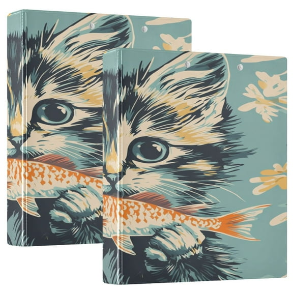 WOBOGO Cute Three-flowered Cat File Folders Extra Large Capacity to Hold 200 Sheets of Documents Hard Shell Ring Binder for School Home Office