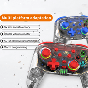 Wireless Game Controller for Switch with Transparent Design, 6-Axis Motion Sensing, Dual Vibration, Macro Programming, RGB-Red