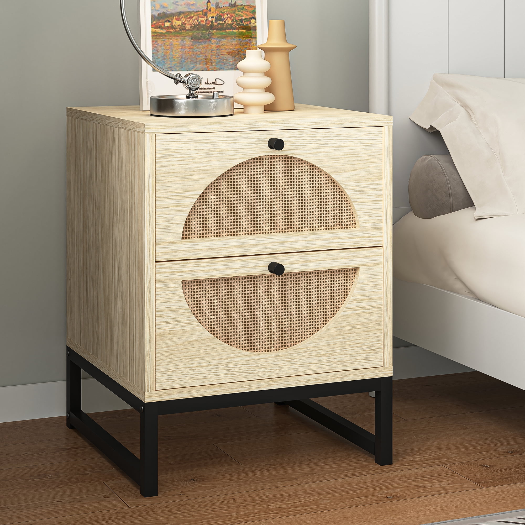 Kadyn 21" Nightstand with 2 Hand Made Rattan Drawers, Bedside Table for Bedroom ,Natural Kadyn 21" Nightstand with 2 Hand Made Rattan Drawers, Bedside Table for Bedroom ,Natural