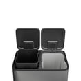 thumbnail image 4 of OUYAWEI 2 x 10.6 Gallon Stainless Steel Double Trash Can with Lid Large Dual Trash and Recycle Bin Combo,Step-on Kitchen Metal Garbage Cans,PP Inner Buckets,Liner Rim,Matte Gray, 4 of 9