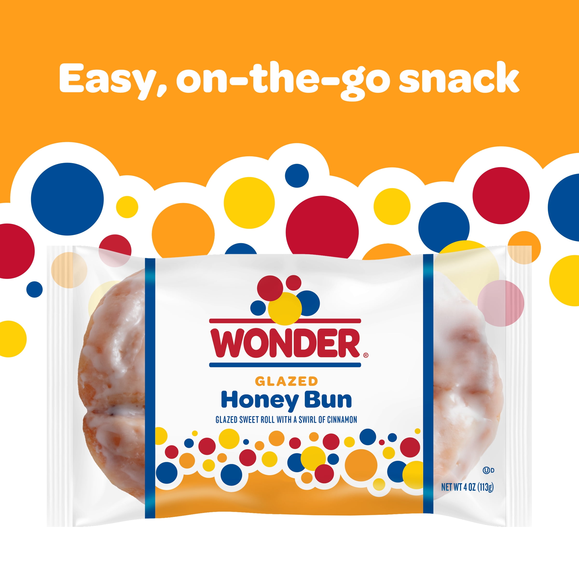 Wonder Glazed Honey Bun, Individually Wrapped Pastry Snack, 4 oz, Shelf-Stable