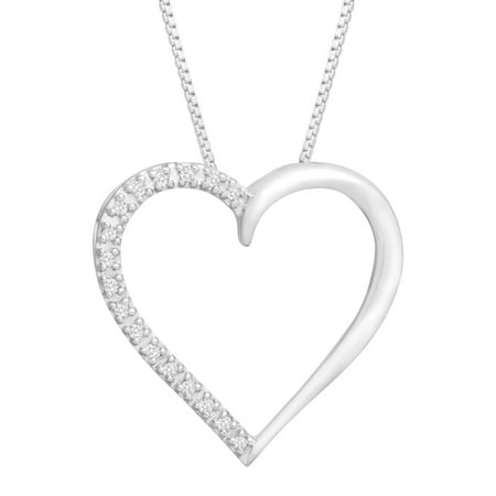 Open Heart Pendant Necklace with Diamonds in 14kt White Gold