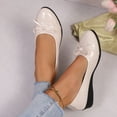 thumbnail image 3 of Rokment Glitter Bow Wedges Ballet Flat Dress Shoes for Women Ladies Bride Wedding Spring Fall Leather Bowknot Round Toe Low Heel Ballerina Walking Loafers White Size 7, 3 of 8