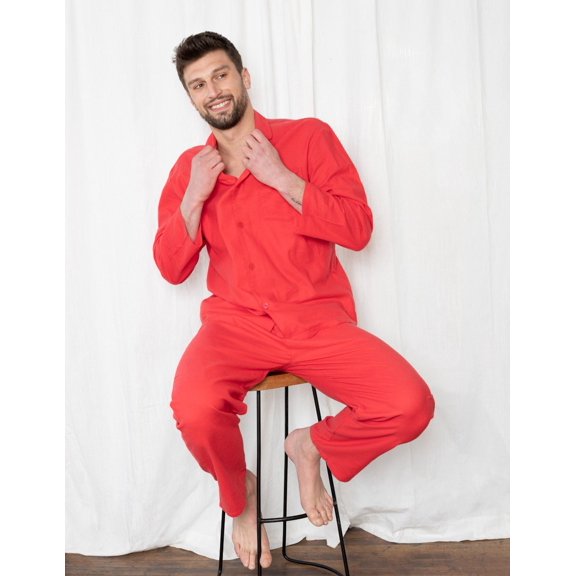 Leveret Mens Two Piece Flannel Pajamas Red M