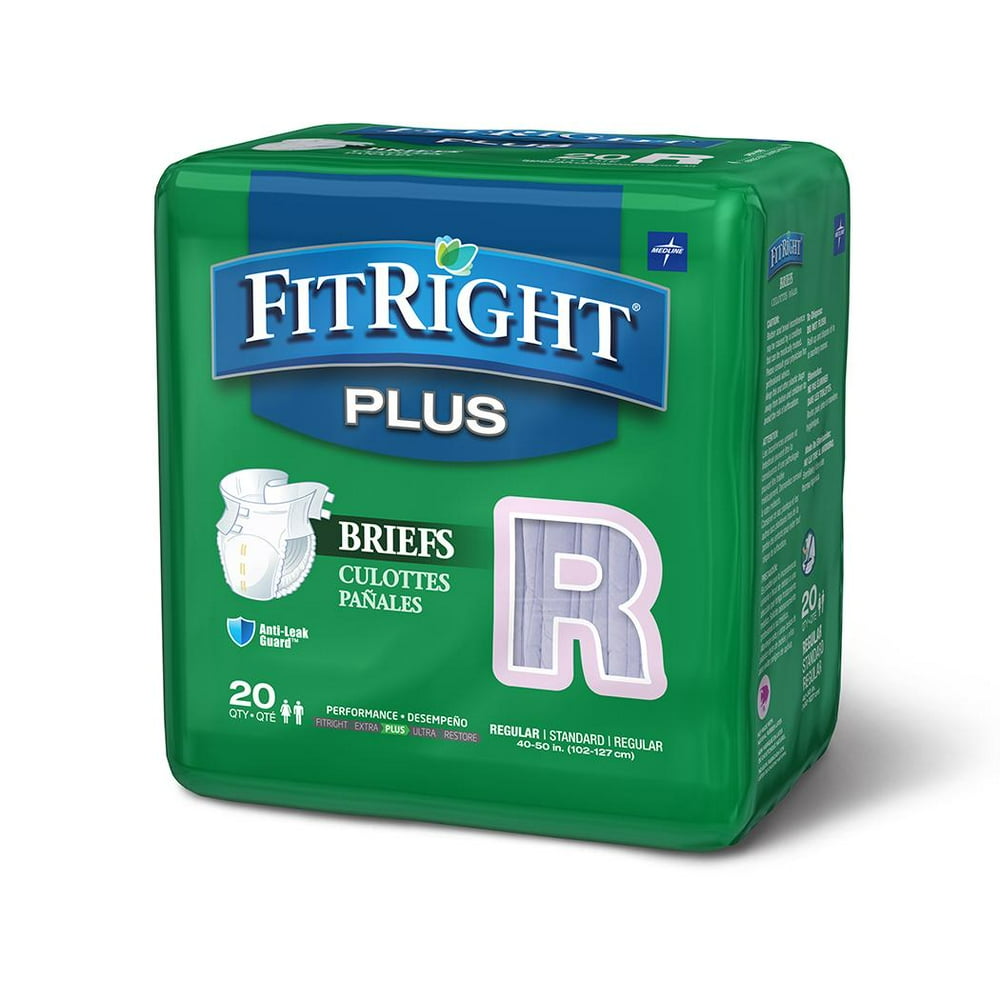 Medline FitRight Plus Adult Disposable Briefs, regular 20 Count ...