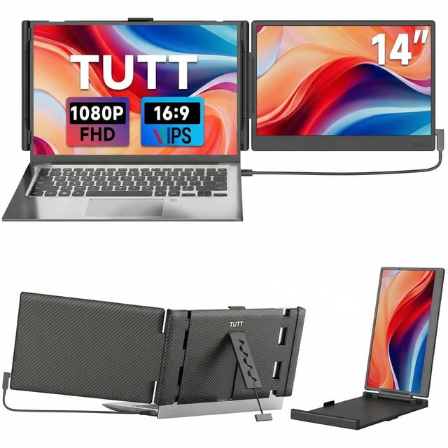 TUTT Rallonge d'Écran d'Ordinateur Portable 14” – Moniteur Portable IPS Double FHD 1080P pour Ordinateurs Portables (13”–17”) P6