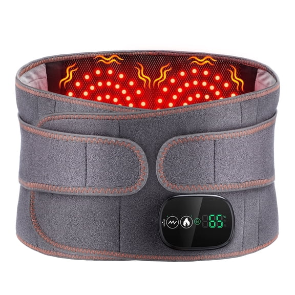 Flaremore Cordless Heating Pad with Massager for Back,Portable Lower Back Massager Red Light Waist Belt 5000mAh 46*8 in Gray