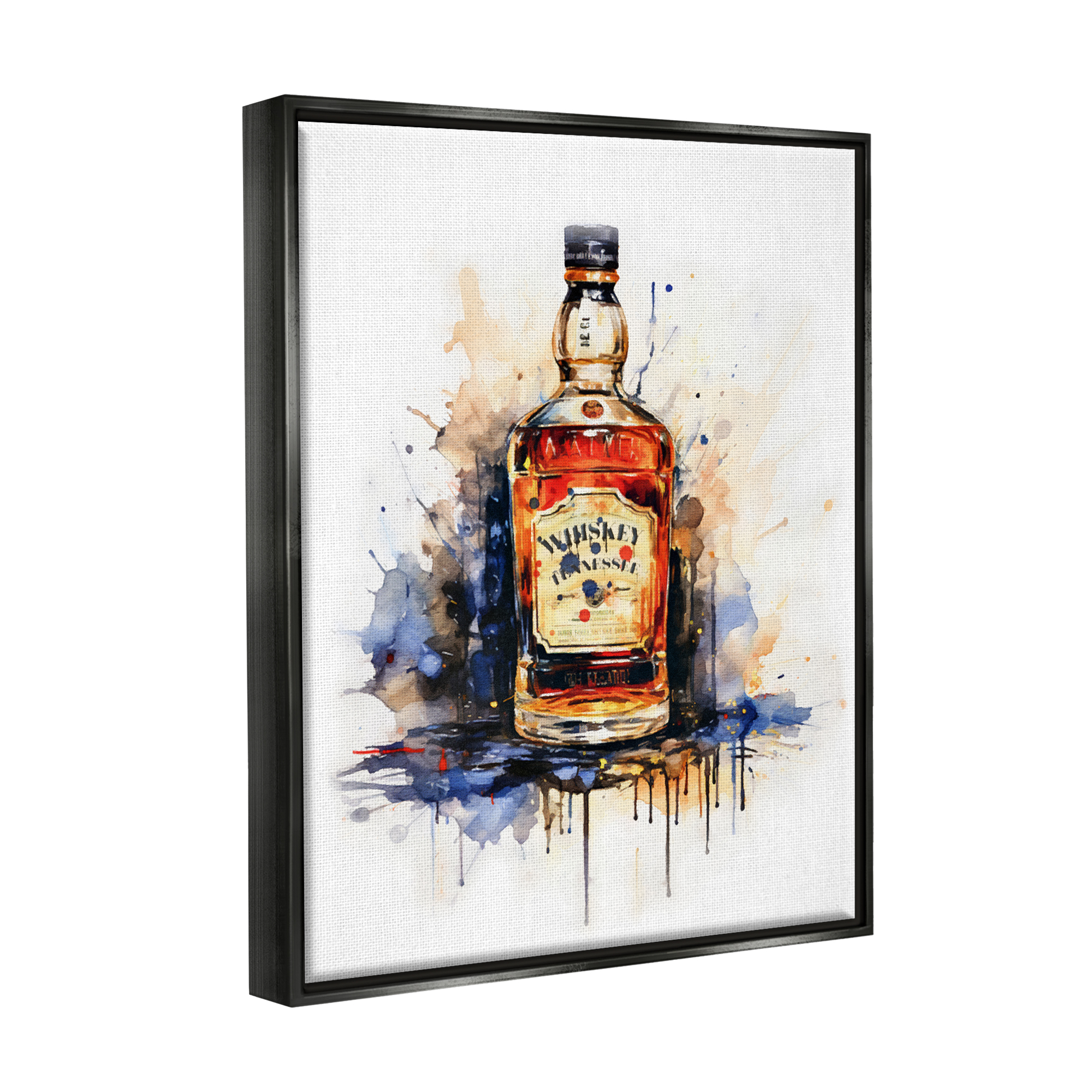 Stupell Industries Whiskey Modern Splash Food & Beverage Painting Black Floater Framed Art Print Wall Art, 17 x 21