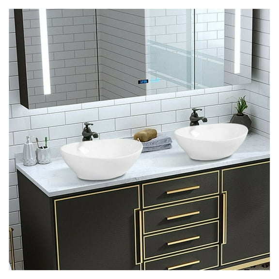 Oval Ceramic Vessel Sink - 16"x13" White Bathroom Basin with Popup Drain - Durable Ceramic Art Basin for Modern Bathroom Upgrade - Home & Commercial Use