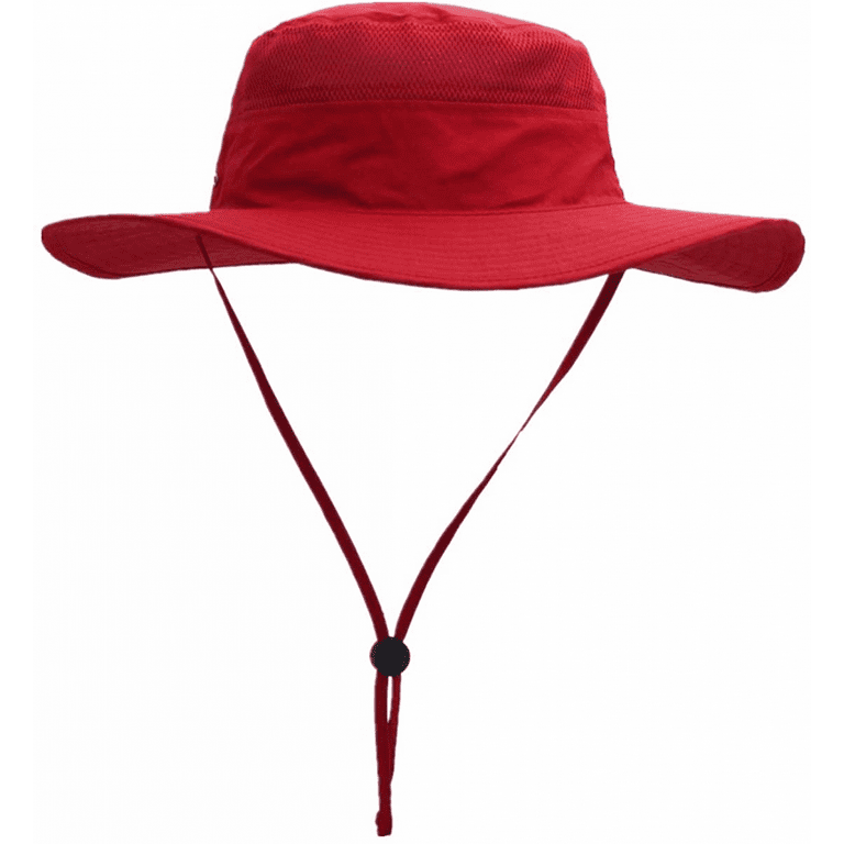 AVEKI Men's Sun Hat UPF 50+ Wide Brim Bucket Hat Windproof Fishing Hats, Red