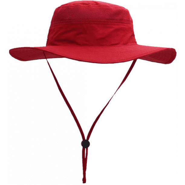 AVEKI Men's Sun Hat UPF 50+ Wide Brim Bucket Hat Windproof Fishing Hats,  Red 
