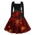 thumbnail image 2 of Christmas Dresses for Women Women's Casual Fashion Long Sleeve Christmas Graphic Printed Vintage Long Dresses with Square Neck for Holiday Party,Red,3XL, 2 of 5