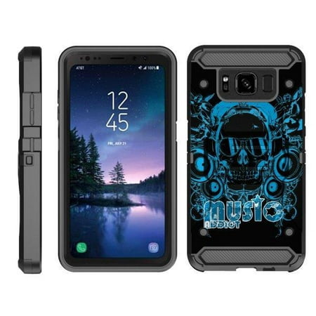 TurtleArmor ® | For Samsung Galaxy S8 Active G892 [Full Body Protection] Hybrid Kickstand Rugged Cover Holster Belt Clip Case - Cool Skull