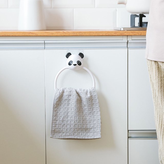 Cartoon Towel Hanging Rack, Easy To Clean Cute Style Space Saving Non Marking Stickers Wall Mounted Hand Towel Holder for Kitchen Panda,Puppy