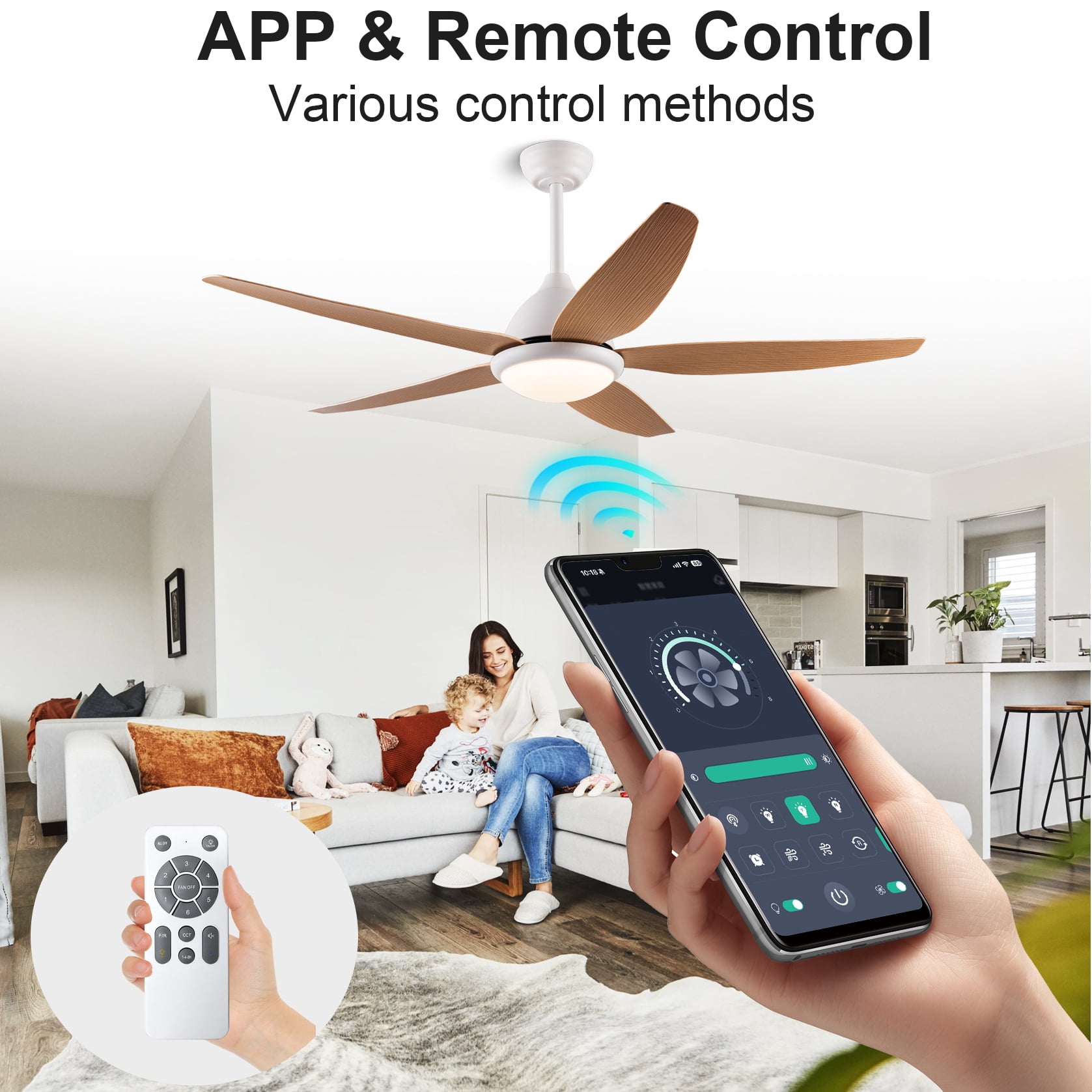Mintazer 56 in Ceiling Fan with Dimmable LED Light, Modern Ceiling Fan with Remote for Indoor Bedroom Living Room, White